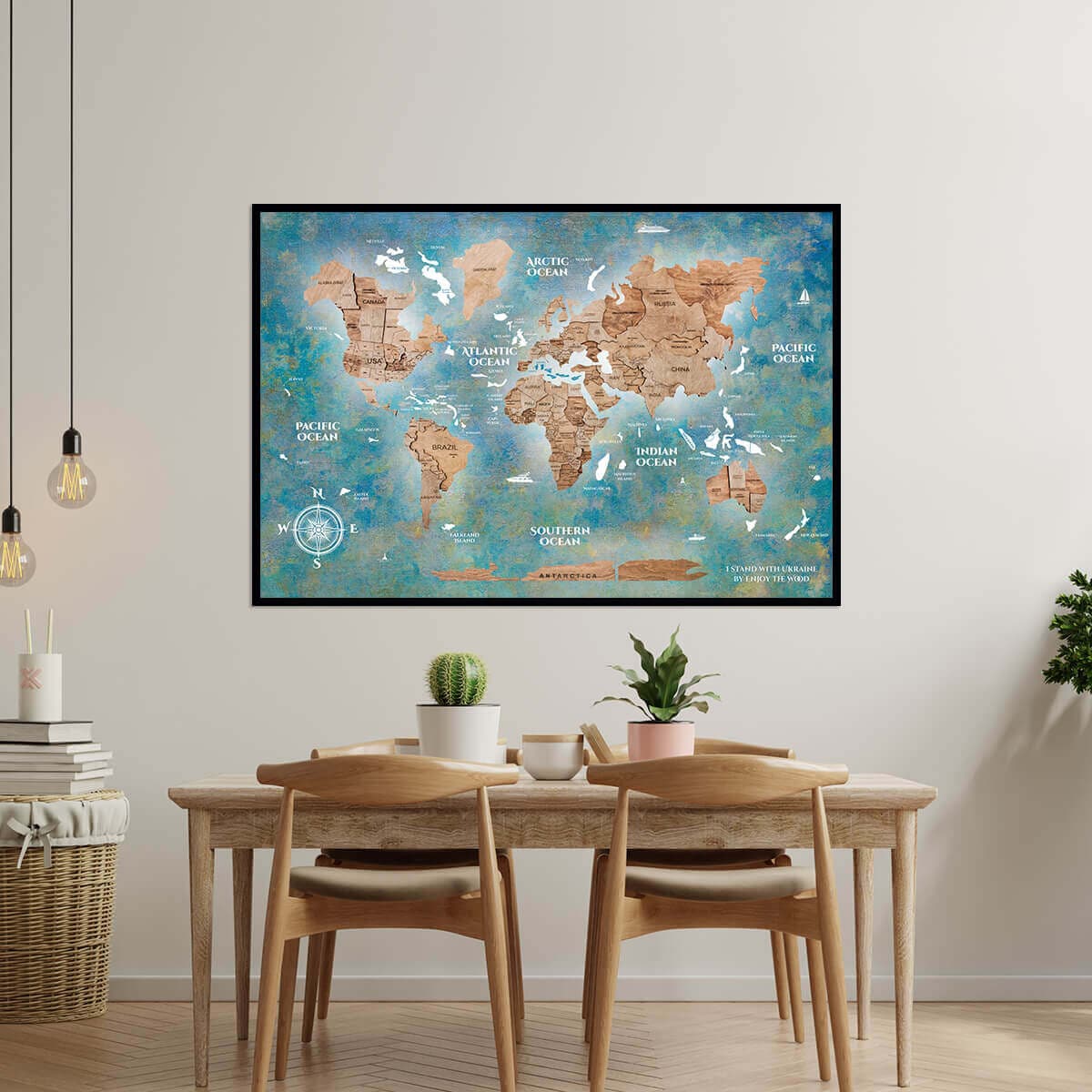 world map wooden panel