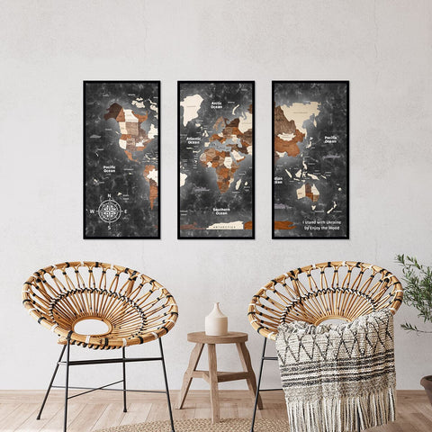 triptych world map