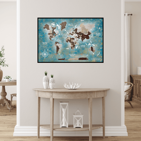 world map wooden panel