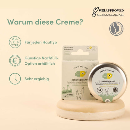 4 People Who Care - Zehenschmaus Solid Foot Cream - Nourish Your Feet with Beeswax & Rosemary 🧴🌿