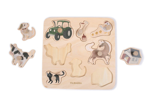 FILIBABBA - Gårds Trepuslespill - Moro & Læring Gård Dyr 🚜🧩