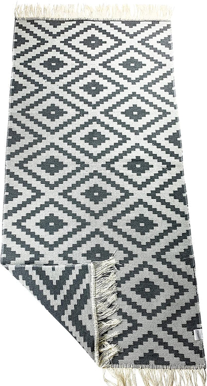 SOLTAKO Kleiner Kelim Teppich Läufer mit Fransen und Muster Retro Boho Ethno marokkanisch Berber waschbar Vintage Modell Casablanca, 135 x 65 cm