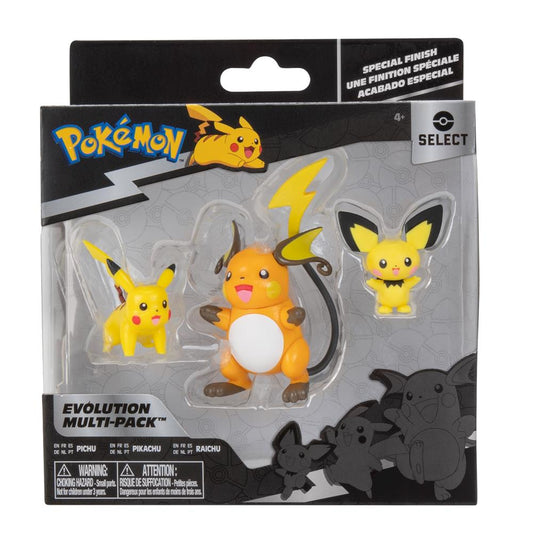 Jazwares - Pokémon Sélection Évolution Multi-Pack Pichu, Pikachu, Raichu - Électrifiez Votre Collection ! ⚡🌟✨