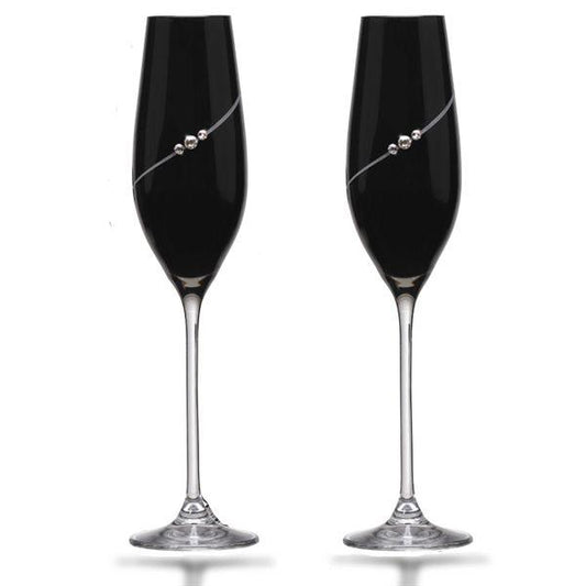 MATRIVO Black New Pen Champagne Glass with Swarovski Crystals - Set of 2 Pieces - AlpsDiscovery