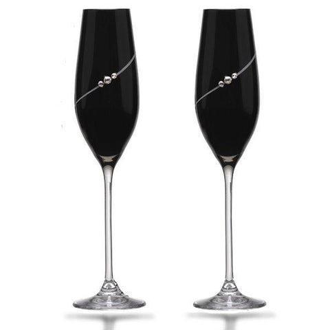 MATRIVO Black New Pen Champagne Glass with Swarovski Crystals - Set of 2 Pieces - AlpsDiscovery