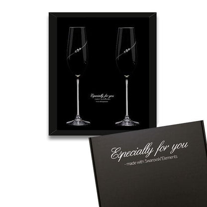 MATRIVO Black New Pen Champagne Glass with Swarovski Crystals - Set of 2 Pieces - AlpsDiscovery