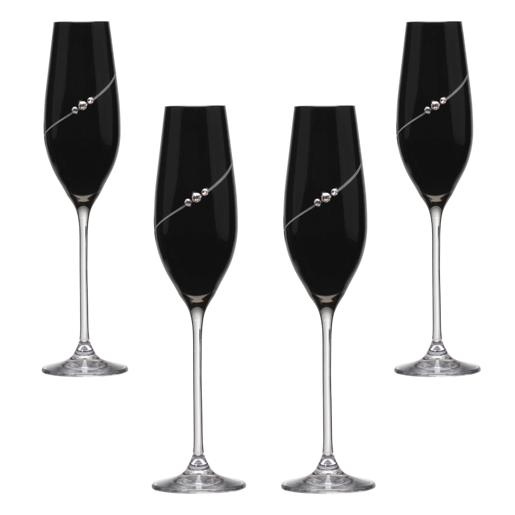 MATRIVO Black New Pen Champagne Glass with Swarovski Crystals - Set of 4 Pieces - AlpsDiscovery