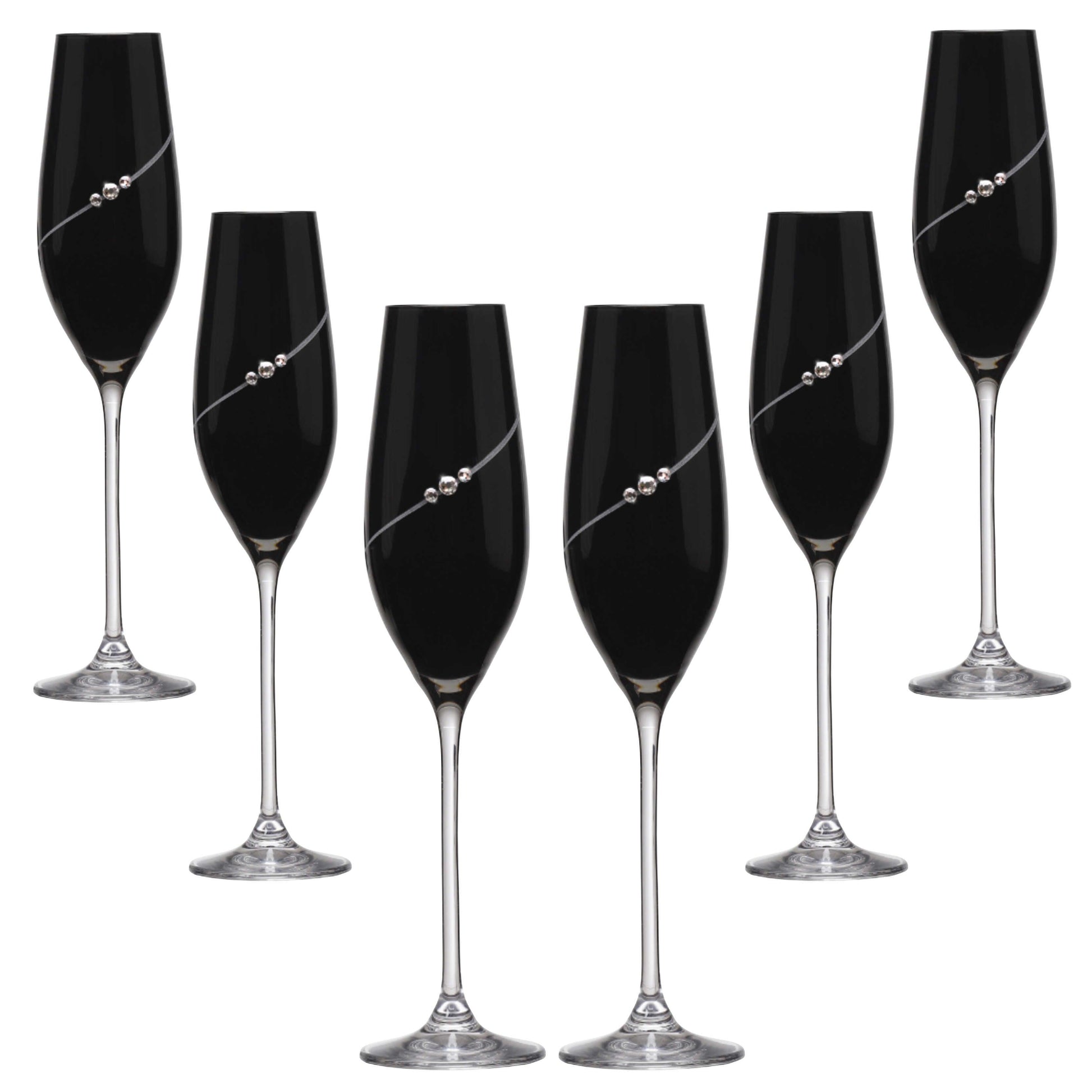 MATRIVO Black New Pen Champagne Glasses with Swarovski Crystals - Set of 6 Pieces - AlpsDiscovery