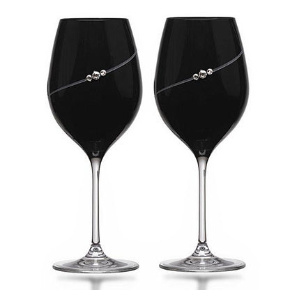 MATRIVO Black New Pen Red Wine Glass with Swarovski Crystals - Set of 2 Pieces - AlpsDiscovery