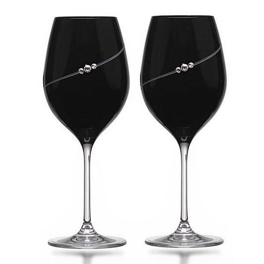 MATRIVO Black New Pen Red Wine Glass with Swarovski Crystals - Set of 2 Pieces - AlpsDiscovery