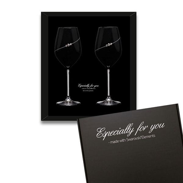 MATRIVO Black New Pen Red Wine Glass with Swarovski Crystals - Set of 2 Pieces - AlpsDiscovery