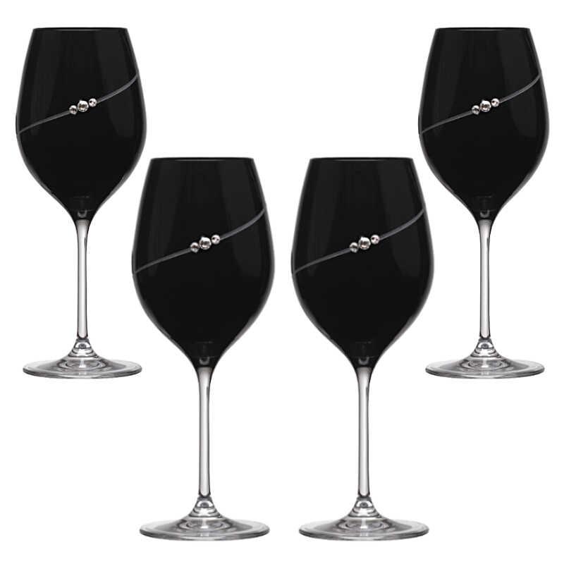 MATRIVO Black New Pen Red Wine Glass with Swarovski Crystals - Set of 4 Pieces - AlpsDiscovery