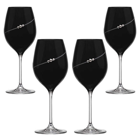 MATRIVO Black New Pen Red Wine Glass with Swarovski Crystals - Set of 4 Pieces - AlpsDiscovery