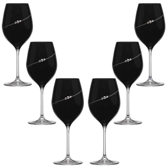 MATRIVO Black New Pen Red Wine Glass with Swarovski Crystals - Set of 6 Pieces - AlpsDiscovery