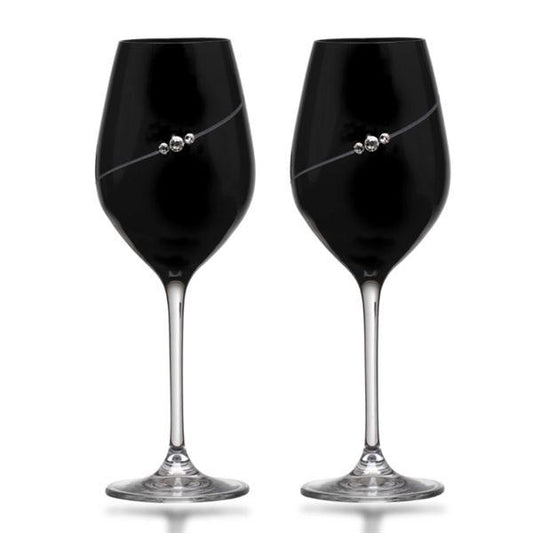 MATRIVO Black New Pen White Wine Glass with Swarovski Crystals - Set of 2 Pieces - AlpsDiscovery