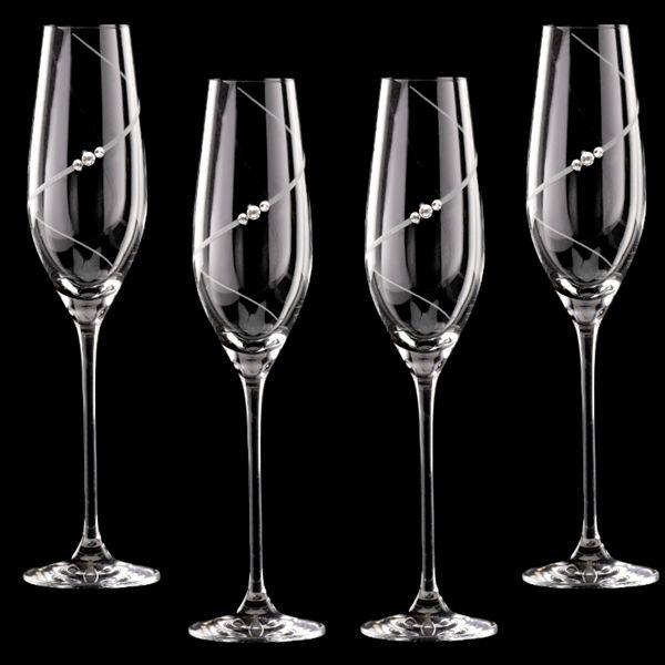 MATRIVO New Pen Champagne Glass with Swarovski Crystals - Set of 4 Pieces - AlpsDiscovery