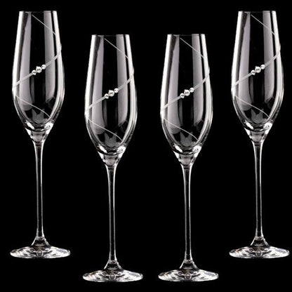 MATRIVO New Pen Champagne Glass with Swarovski Crystals - Set of 4 Pieces - AlpsDiscovery