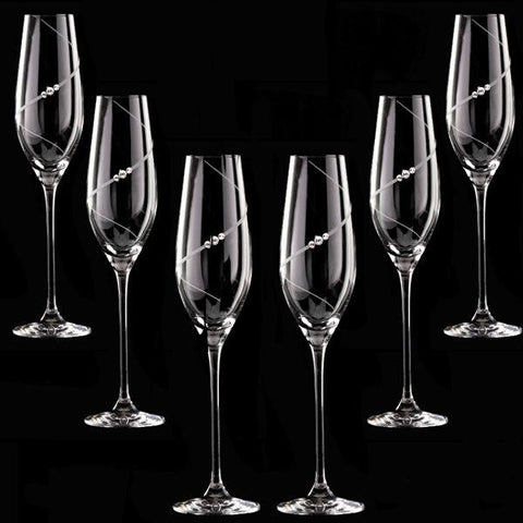 MATRIVO New Pen Champagne Glass with Swarovski Crystals - Set of 6 Pieces - AlpsDiscovery