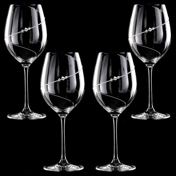 MATRIVO New Pen Red Wine Glass with Swarovski Crystals - Set of 4 Pieces - AlpsDiscovery