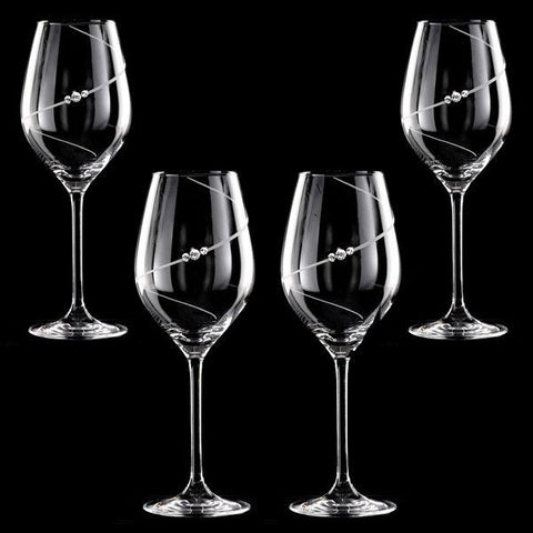 MATRIVO New Pen White Wine Glass with Swarovski Crystals - Set of 4 Pieces - AlpsDiscovery