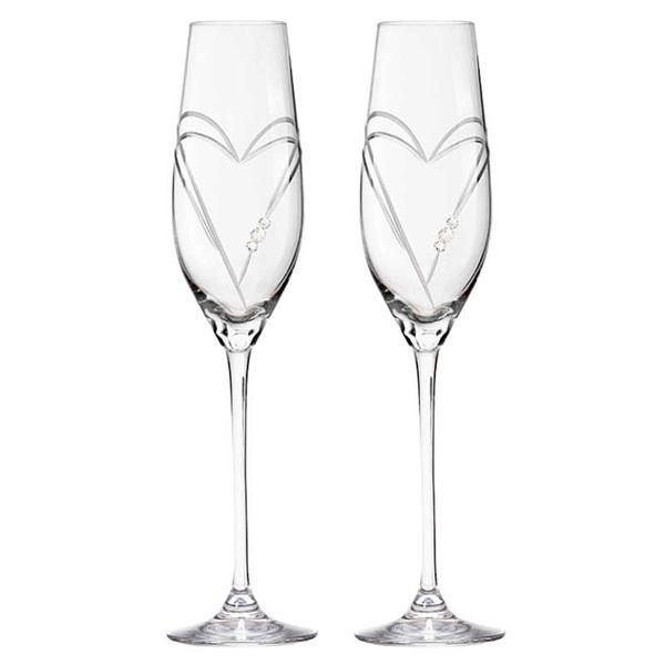 MATRIVO Two Hearts Champagne Glass with Swarovski Crystals - Set of 2 Pieces - AlpsDiscovery