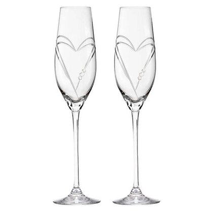 MATRIVO Two Hearts Champagne Glass with Swarovski Crystals - Set of 2 Pieces - AlpsDiscovery