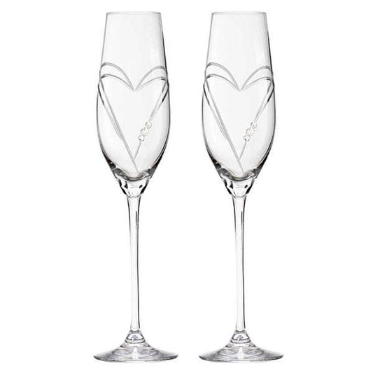 MATRIVO Two Hearts Champagne Glass with Swarovski Crystals - Set of 2 Pieces - AlpsDiscovery