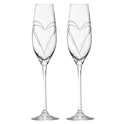 MATRIVO Two Hearts Champagne Glass with Swarovski Crystals - Set of 2 Pieces - AlpsDiscovery