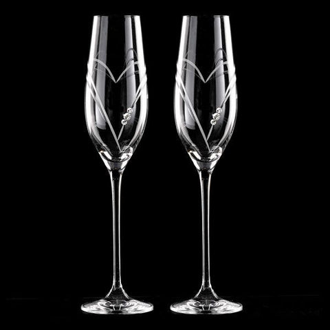 MATRIVO Two Hearts Champagne Glass with Swarovski Crystals - Set of 2 Pieces - AlpsDiscovery