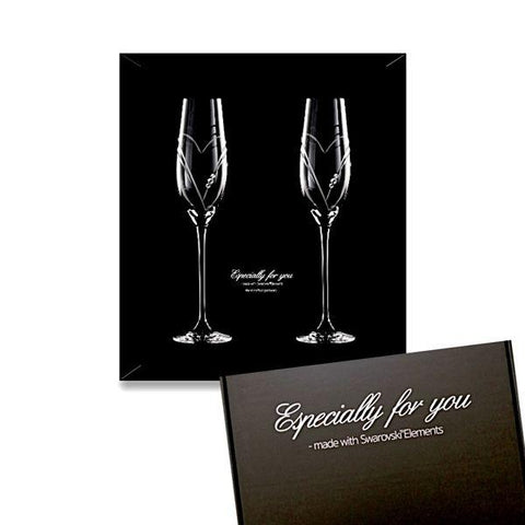 MATRIVO Two Hearts Champagne Glass with Swarovski Crystals - Set of 2 Pieces - AlpsDiscovery