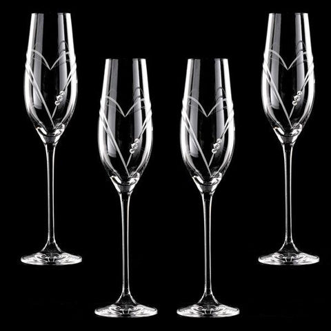 MATRIVO Two Hearts Champagne Glass with Swarovski Crystals - Set of 4 Pieces - AlpsDiscovery