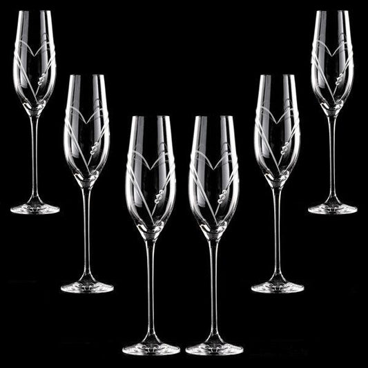 MATRIVO Two Hearts Champagne Glass with Swarovski Crystals - Set of 6 Pieces - AlpsDiscovery