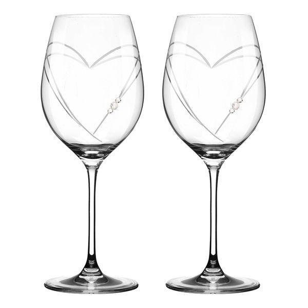 MATRIVO Two Hearts Red Wine Glass with Swarovski Crystals - Set of 2 Pieces - AlpsDiscovery