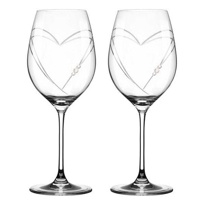 MATRIVO Two Hearts Red Wine Glass with Swarovski Crystals - Set of 2 Pieces - AlpsDiscovery