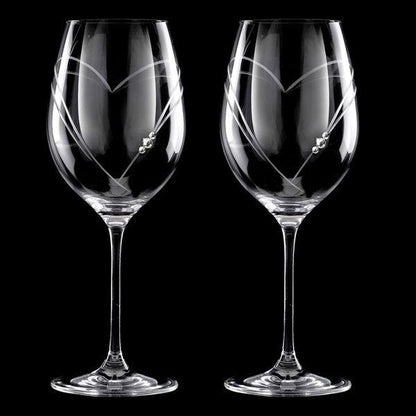 MATRIVO Two Hearts Red Wine Glass with Swarovski Crystals - Set of 2 Pieces - AlpsDiscovery