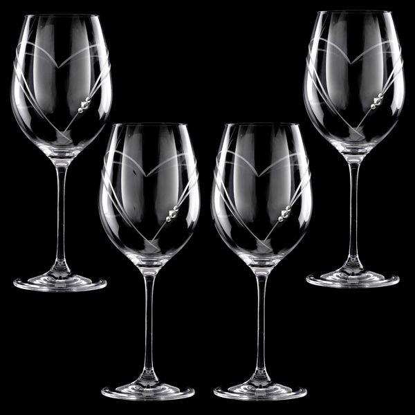 MATRIVO Two Hearts Red Wine Glass with Swarovski Crystals - Set of 4 Pieces - AlpsDiscovery