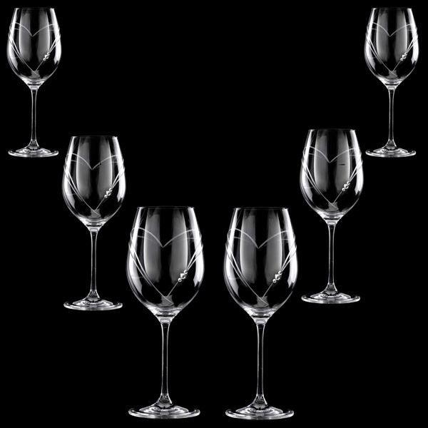 MATRIVO Two Hearts Red Wine Glass with Swarovski Crystals - Set of 6 Pieces - AlpsDiscovery