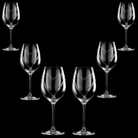 MATRIVO Two Hearts Red Wine Glass with Swarovski Crystals - Set of 6 Pieces - AlpsDiscovery