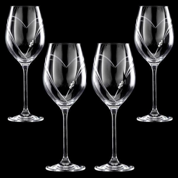 MATRIVO Two Hearts White Wine Glass with Swarovski Crystals - Set of 4 Pieces - AlpsDiscovery