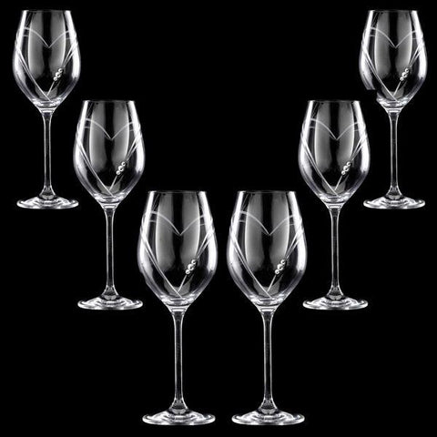 MATRIVO Two Hearts White Wine Glass with Swarovski Crystals - Set of 6 Pieces - AlpsDiscovery