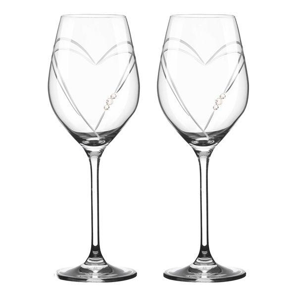 MATRIVO Two Hearts White Wine Glasses with Swarovski Crystals - Set of 2 Pieces - AlpsDiscovery