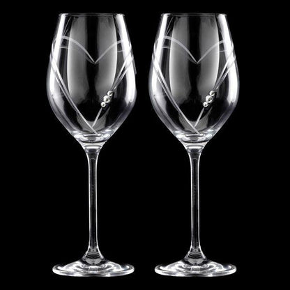 MATRIVO Two Hearts White Wine Glasses with Swarovski Crystals - Set of 2 Pieces - AlpsDiscovery