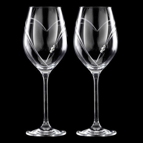 MATRIVO Two Hearts White Wine Glasses with Swarovski Crystals - Set of 2 Pieces - AlpsDiscovery