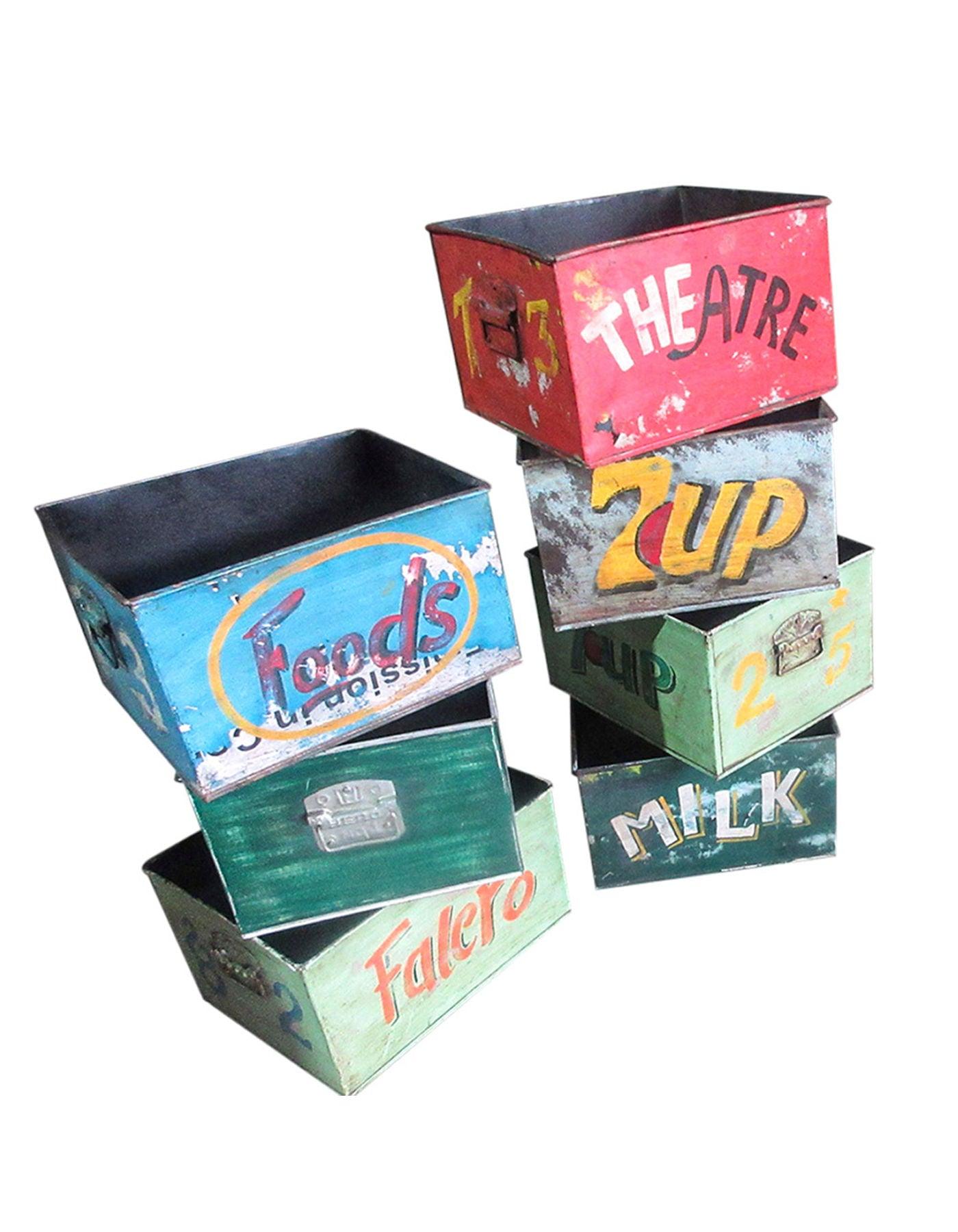 Sjælsø Nordic IRON BOX WITH HANDPAINTED TEXT - EACH IS UNIQUE. - Set of 4 - AlpsDiscovery