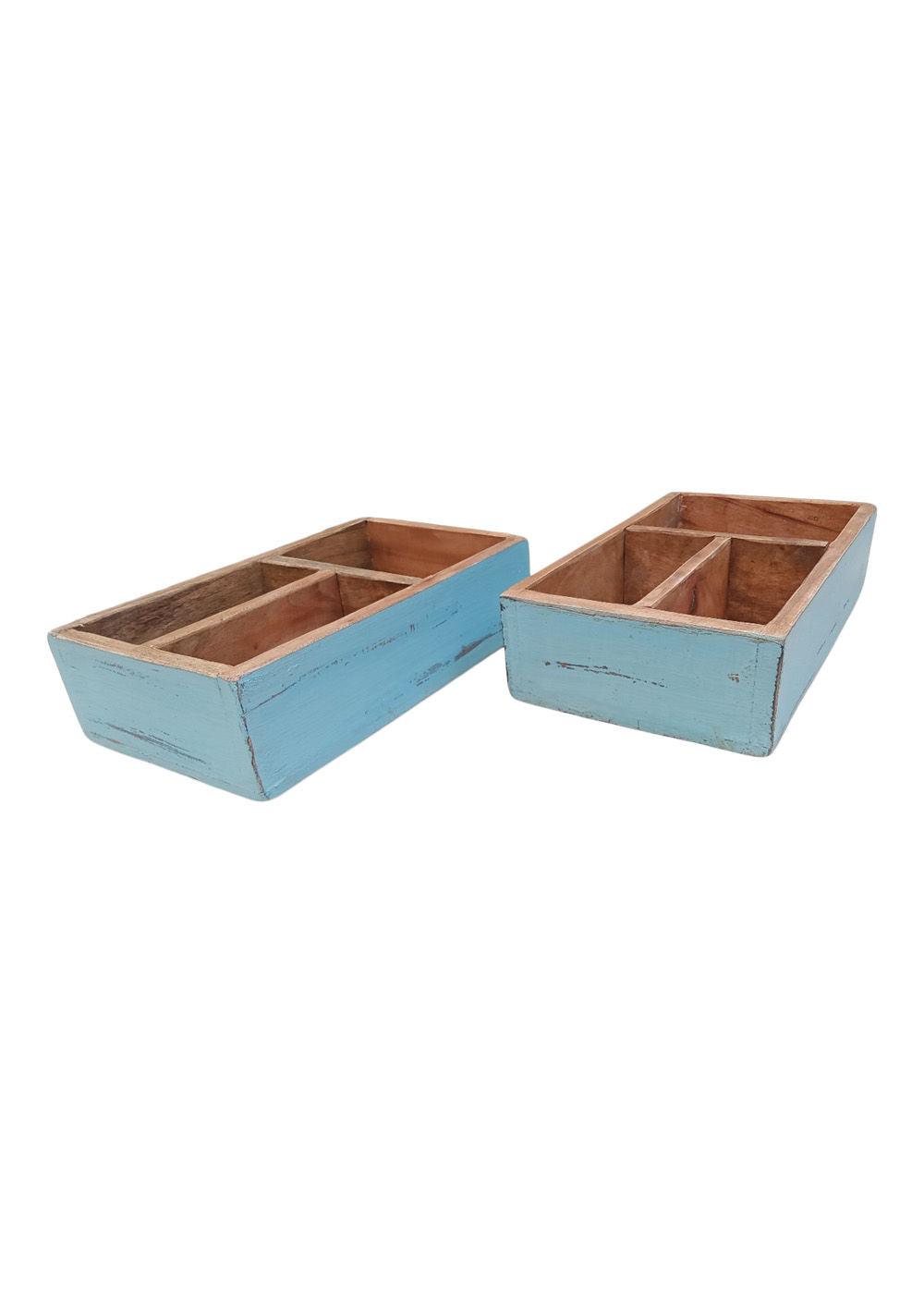 Sjælsø Nordic WOODEN TRAY WITH ROOMS MADE OF RECYCLED WOOD, BLUE - Set of 4 - AlpsDiscovery