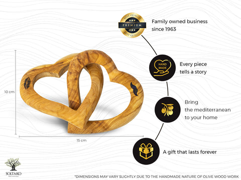 Verbundene Herzen aus exklusivem Olivenholz