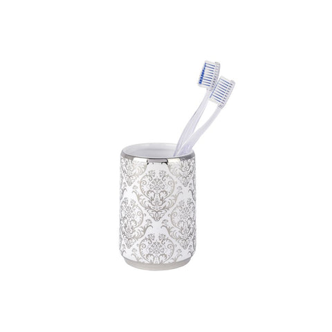 Wenko - Ceramic Toothbrush Cup Baroque Silver/White - Elegant Style for Your Bathroom 🛁✨